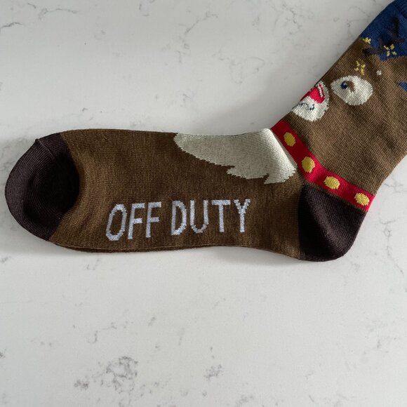Off Duty Rudolph Festive Novelty Crew Socks Brown Navy Cream Red Yellow OS NWOT - Picture 5 of 7